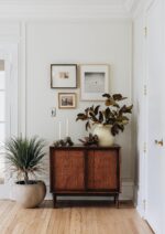 Alternate angle of the Faux Potted Palm Tree Plant Cement Planter showing full plant from