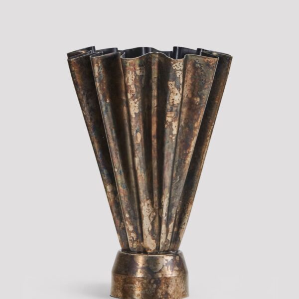 Handmade Iron Metal Vase in Antique Brown - 12.75 inch Tall