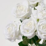 Close-up of bloom tips on this White Silk Rose Bloom Bush Floral Stem Bouquet