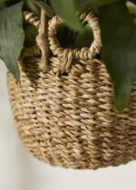 Detail view of planter detail from the Handmade Woven Seagrass Hanging Plant Hanging Plant Basket