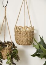 Close-up of leaf foliage texture on this Handmade Woven Seagrass Hanging Plant Hanging Plant Basket