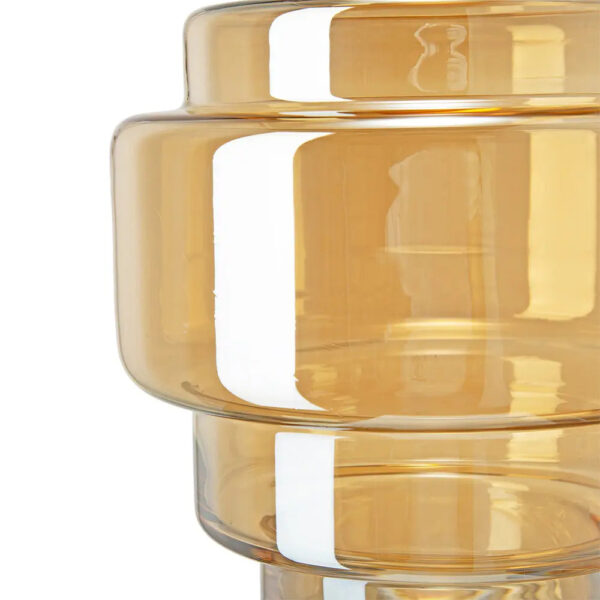 Close-up of vase silhouette detail on this Tiered Modern Fluted Stacked Amber Large Glass Vase