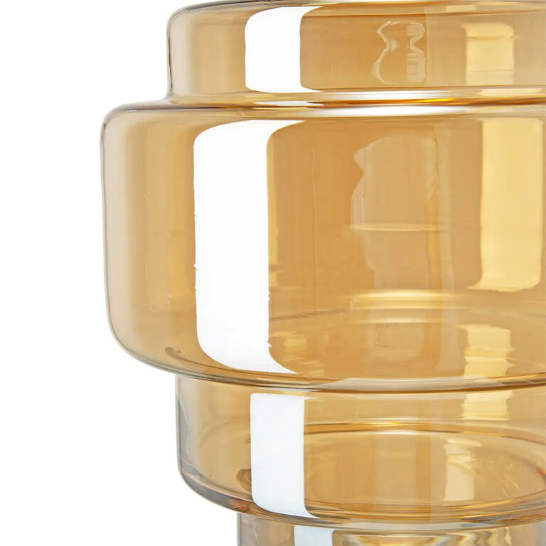 Close-up of vase silhouette detail on this Tiered Modern Fluted Stacked Amber Large Glass Vase