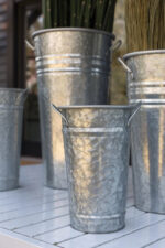 Close-up of leaf foliage texture on this Medium Galvanized Metal Parisian Style Flower Cooler Bucket