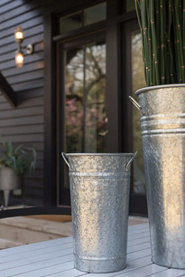Close-up of leaf foliage texture on this Large Galvanized Metal Parisian Style Flower Cooler Bucket