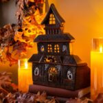 Spooky Ceramic Ghost Haunted House Luminary Candle Holder Halloween Decoration