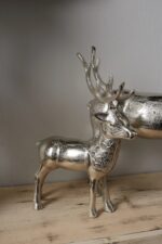 Side view of the Silver Metal Comet Reindeer Sculpture Holiday Christmas Tabletop revealing craft detail