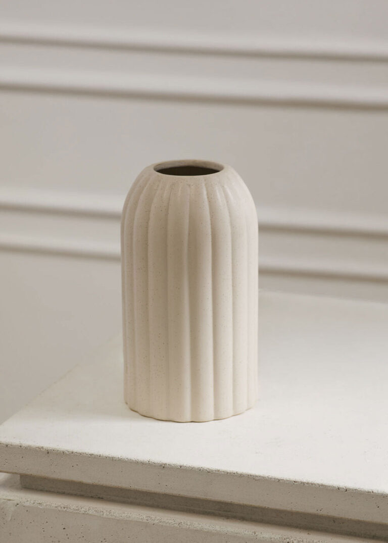 Close-up of vase silhouette detail on this Rounded Cylinder Ceramic Ribbed Vase Ceramic Ribbed Vase