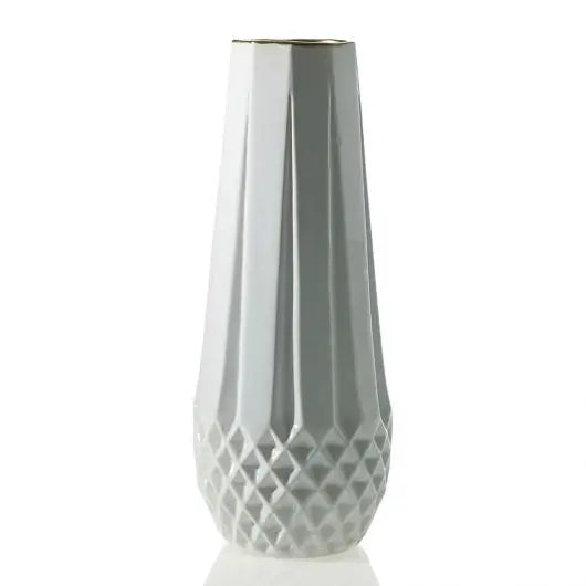 Melrose Ceramic White Glazed Chevron Texture and Antiqued Gold Interior Vase