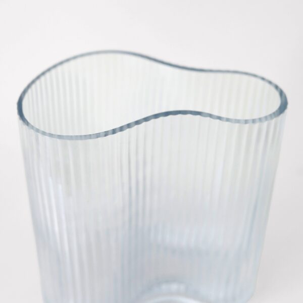 Clear Glass Ridged Asymmetrical Vase - 7.75 inch Tall
