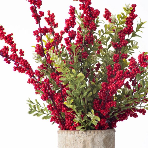Close-up of bloom cluster detail on this Red Holiday Berries and Boxwood Boxwood Christmas Arrangement