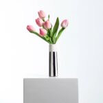 Alternate angle of the Real Touch Faux Tulip Arrangement Large Tori Vase showing bloom arrangement