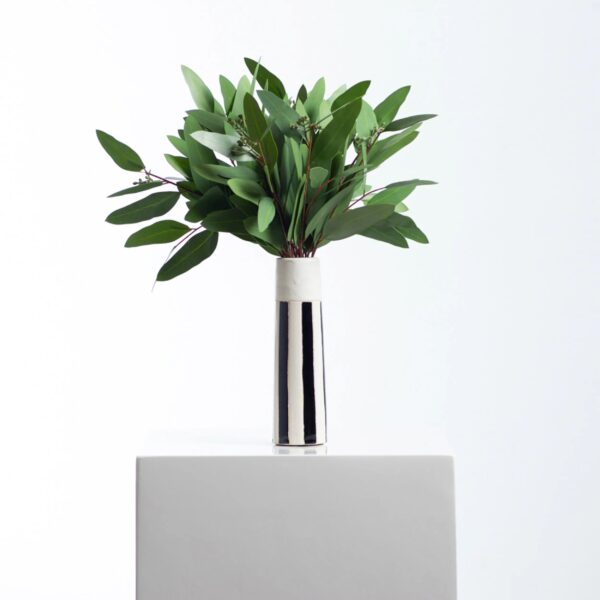 Real Touch Seeded Silver Dollar Or Needle Leaf Eucalyptus Ceramic Tori Vase