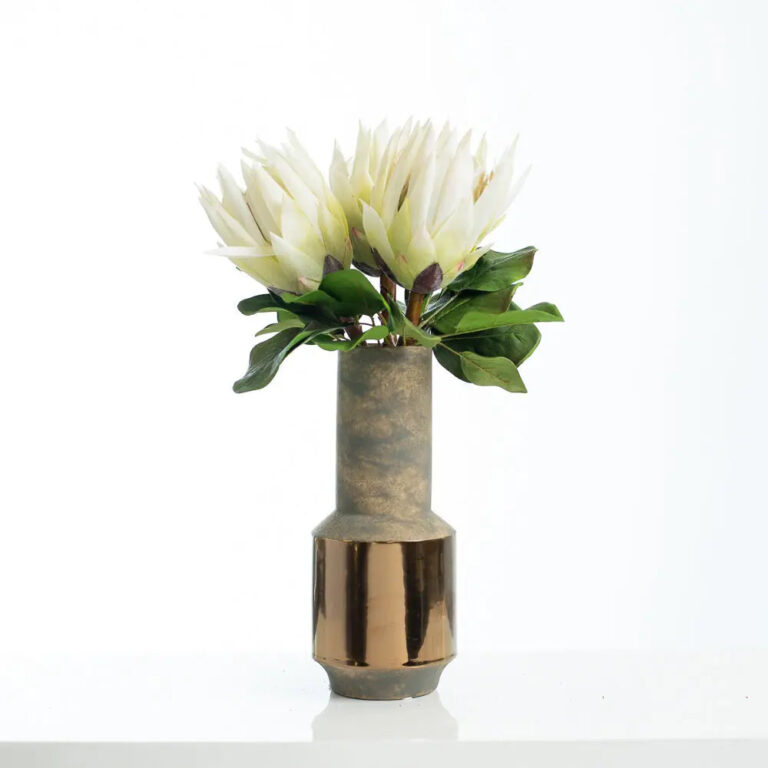 Close-up of bloom tips on this Real Touch White King Protea Flower Single Stem