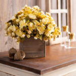 Close-up of leaf foliage texture on this Mini Mum Fall Farm House Window Box Planter
