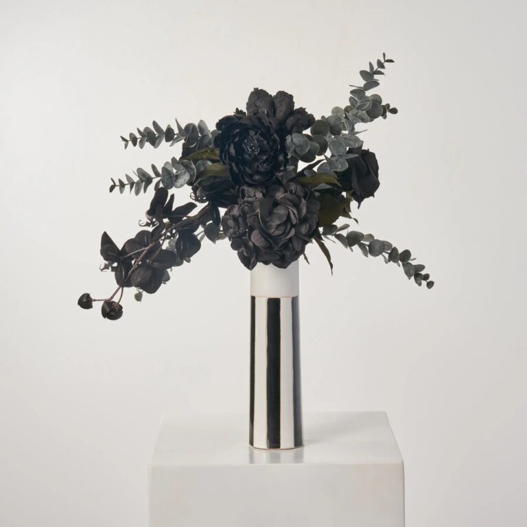 Black Beetle - Orchid, Peony and Rose in Black Halloween Floral Arrangement Decor - Black