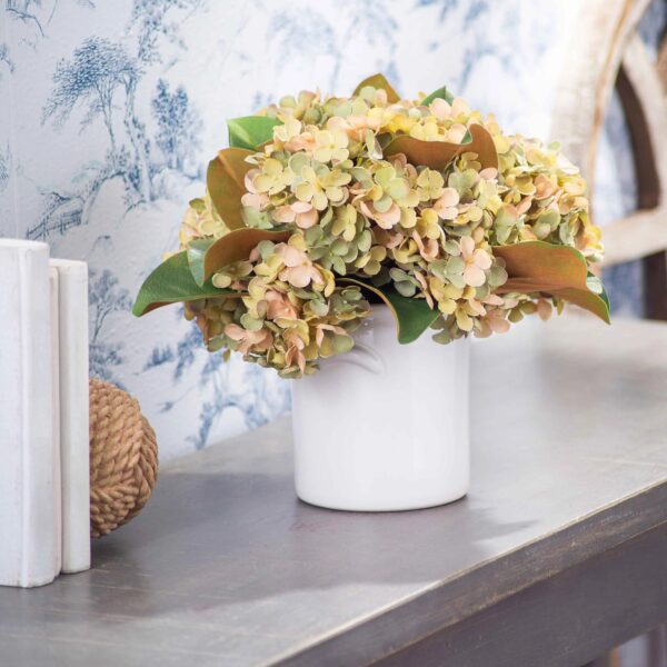 Sage Green Hydrangea and Real Touch Magnolia Leaf Everyday Farmhouse Style Vase