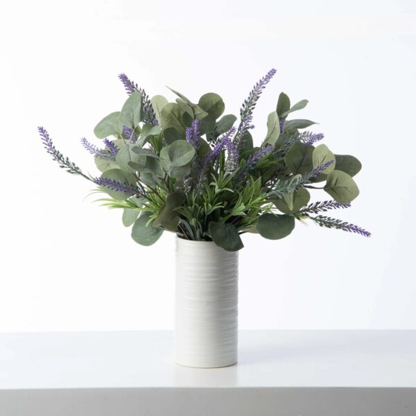Faux Lavender and Eucalyptus Bundle in White Cylinder Ceramic Seasons Everyday Arrangement - Lavendar