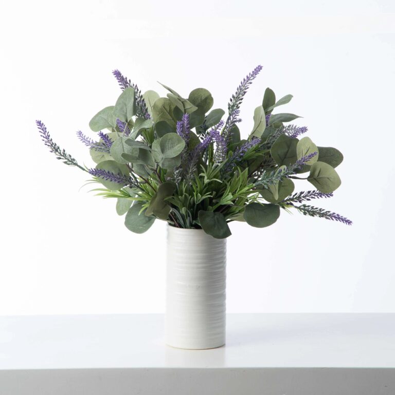 Faux Lavender and Eucalyptus Bundle in White Cylinder Ceramic Seasons Everyday Arrangement - Lavendar