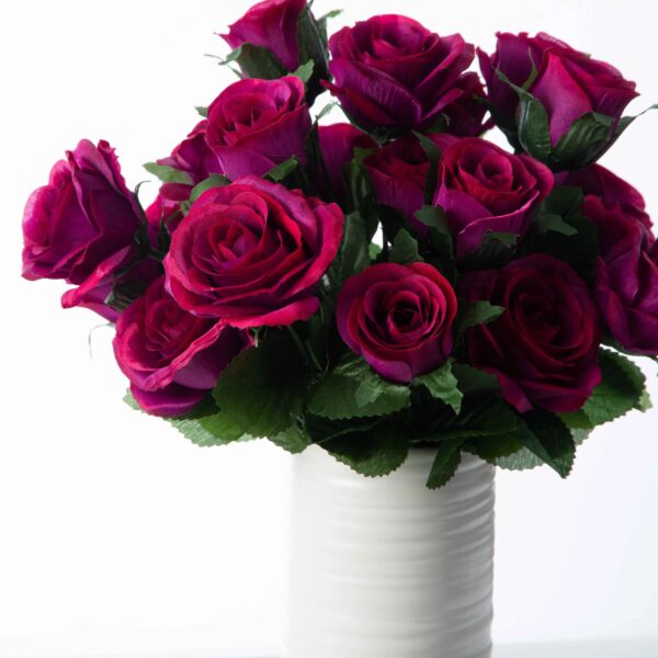 Close-up of vase silhouette detail on this Magenta Mixed Rose and Bud Cylinder Ceramic Vase