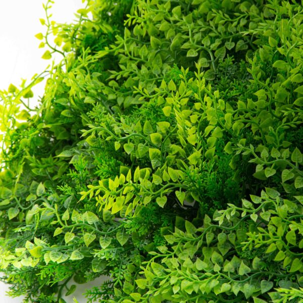 Close-up of leaf foliage texture on this Faux Mediterranean Fern Greenery Square Panel Everyday Arrangement