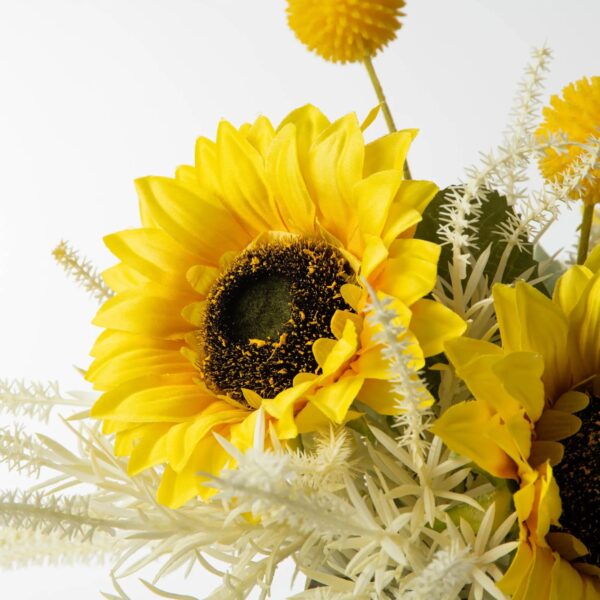 Close-up of leaf foliage texture on this Vibrant Yellow Sunflower and Cream Woodland Box Planter