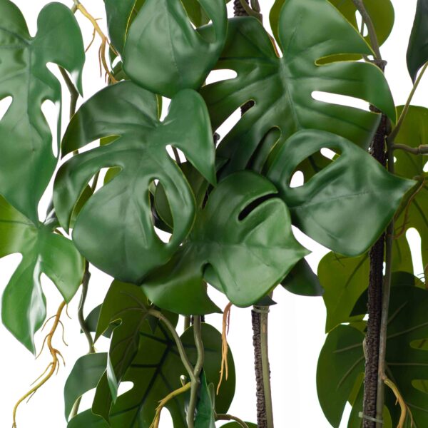 Close-up of leaf foliage texture on this Green Split Leaf Monstera Faux House Plant Arrangement