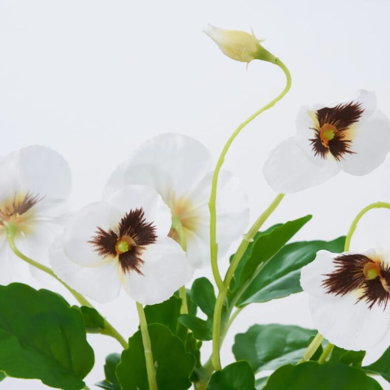 Close-up of leaf foliage texture on this Lifelike Pansy Faux Floral Arrangement Faux Floral Arrangement
