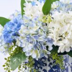Close-up of bloom cluster detail on this Blue and White Hydrangea Everyday Everyday Floral Arrangement