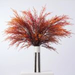Fiery Pampas Plumes - Orange Yellow Ombre Fountain Grass White Column Vase - Orange