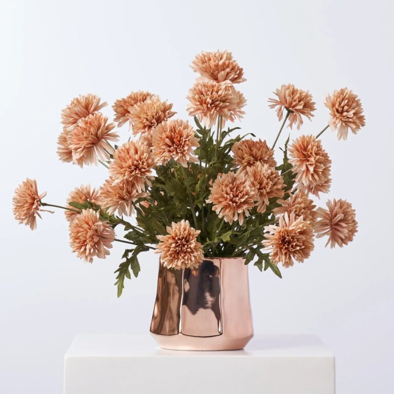 Cafe Au Lait Pom Pom Chrysanthemum In Rose Gold Everyday Fall Arrangement - Neutral