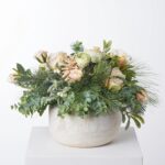 Detail view of stem and foliage layering from the Winter Whisper - Frosted Mistletoe Holiday