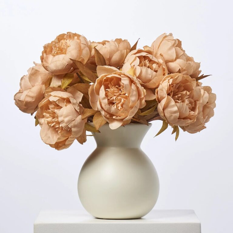 Cafe Au Lait Peonies In Cream Color Rounded Matte Floral Centerpiece Arrangement - Cafe Au