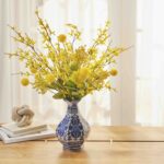 Let the Sunshine In - Yellow Forsythia Branches and Billy Balls In Chinoiserie Style Vase