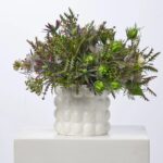 Lavender and Purple Thistle Blooming Spring Arrangement in Bubble Pot