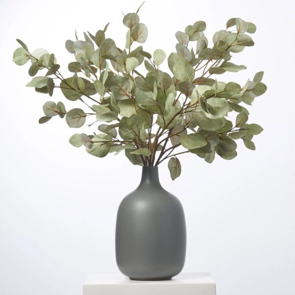 Sage Green Faux Botanical Eucalyptus In Matte Grey Jug Vase
