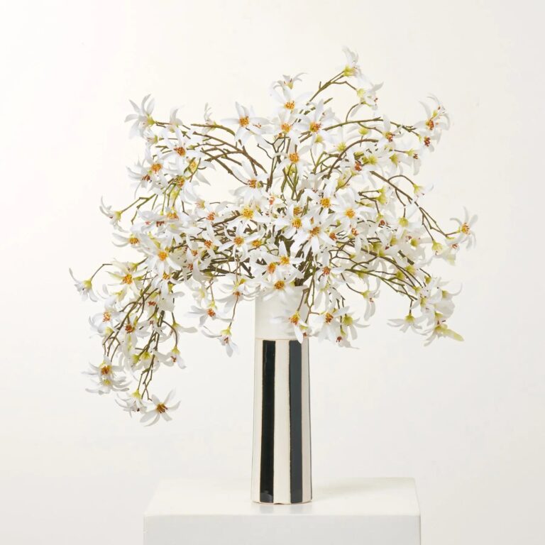White Gypsophila Branch Arrangement in Black and White Tall Vase