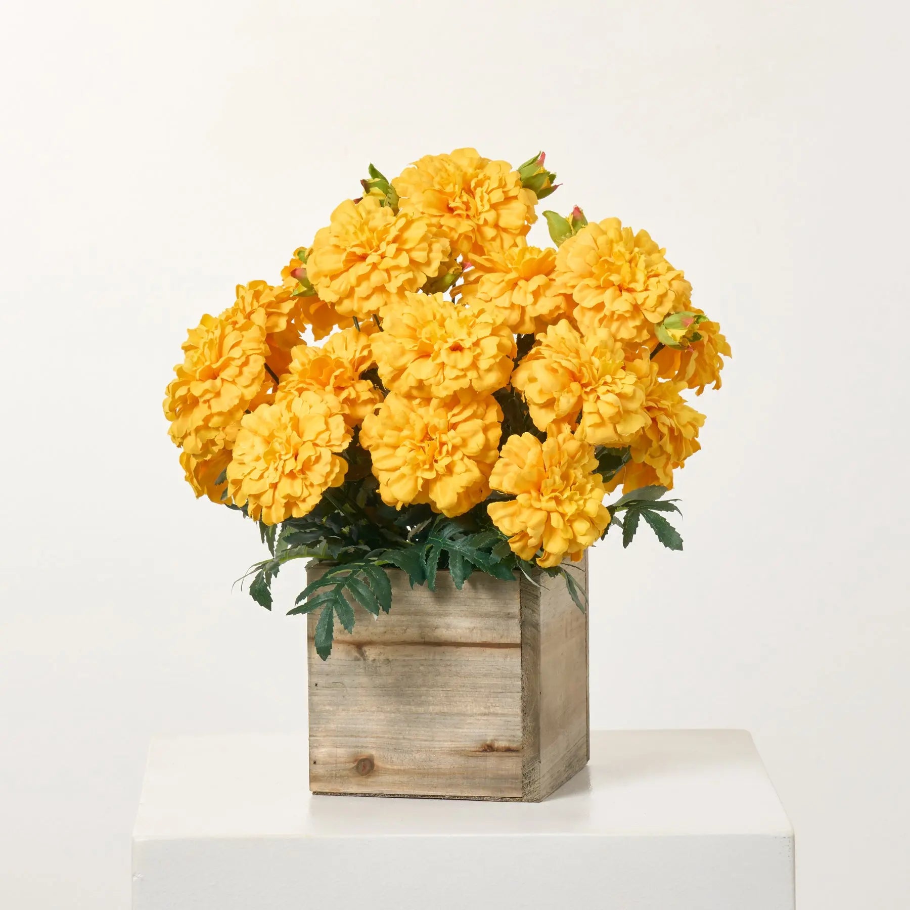 AR1735FauxMarigoldBloomsArrangementin_4.jpg Faux Marigold Blooms Arrangement in Small Planter Box - Available In 4 Colors