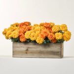 Mixed Orange and Yellow Marigold Blooms Arrangement in Large Wood Planter Box