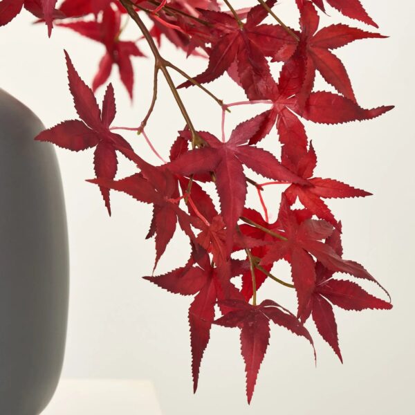Close-up of vase silhouette detail on this Red Japanese Maple Leaf Fall Grey Jug Vase