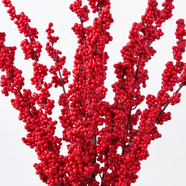 Close-up of vase silhouette detail on this Lifelike Red Ilex Berry Spray Holiday Christmas Arrangement