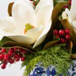 Alternate angle of the Holiday Chic - Real Touch Jardiance Bowl Vase showing bloom arrangement