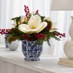 Side view of the Holiday Chic - Real Touch Jardiance Bowl Vase revealing bloom arrangement