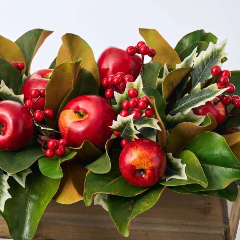 Close-up of leaf foliage texture on this Classic Red Apple, Holly Large Wood Planter Box