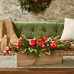 Alternate angle of the Classic Red Apple, Holly Large Wood Planter Box showing full plant