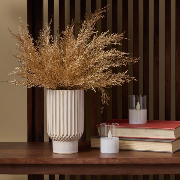 Gilded Gold Metallic Cedar Topiary Bush in Textured Cream Vase Holiday Arrangement - Gold