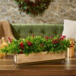 Alternate angle of the Lifelike Holiday Boxwood with Red Christmas Centerpiece Arrangement showing full plant