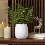 Alternate angle of the Lifelike Juniper Berry Small Faux Winter Holiday Arrangement showing full plant