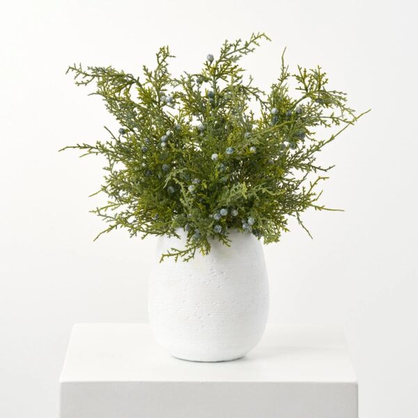 Lifelike Juniper Berry Small Faux Topiary Bush in Textured Winter Holiday Arrangement - Green