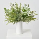 Lifelike Lamb's Ear, Sage Green Astilbe and Seeding Bush White Cylinder Vase